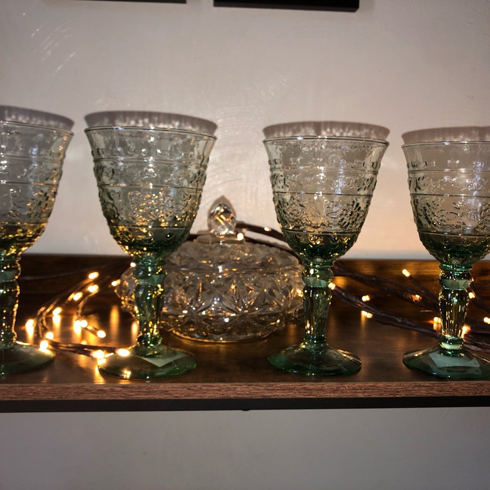 Set of 6 Mikasa Tender Leaves Green Water Goblets